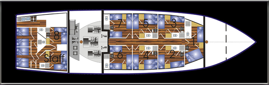 Lower Deck Layout of Sailboat Yacht Siren